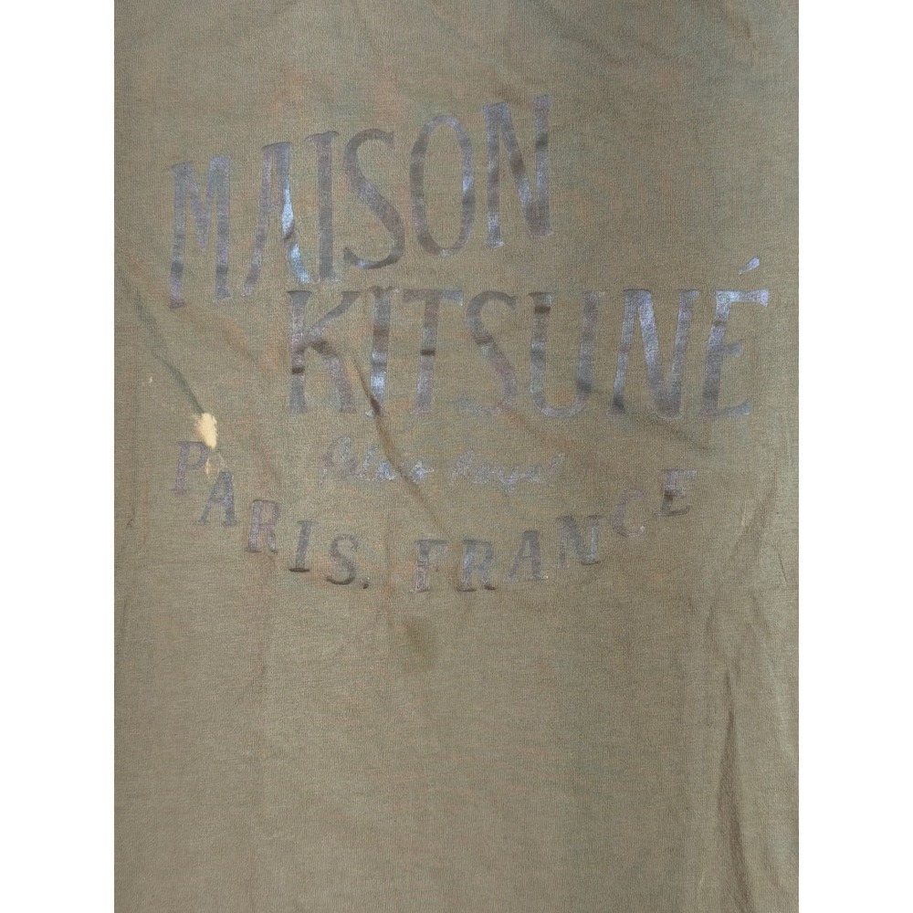 Maison Kitsune Paris France Graphic T-Shirt Olive Green Mens Size M - Picture 3 of 4